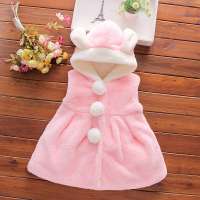 Wholesale clothes cute pink solid color infant baby coat vest rabbit ear hooded newborn baby winter warm soft clothes coat vest